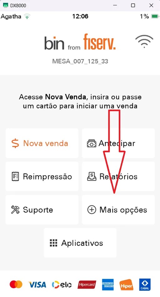 Tela inicial destacando botão Mais opções