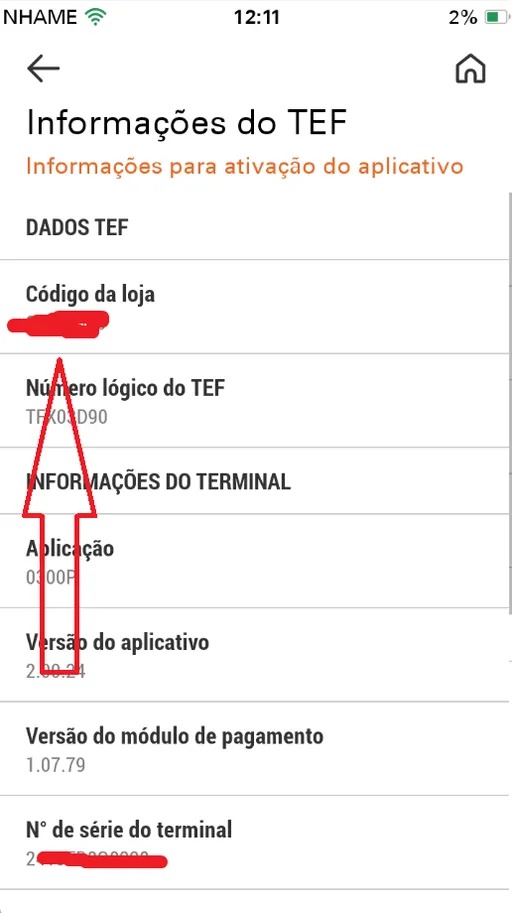 Tela final exibindo o Código da Loja no topo